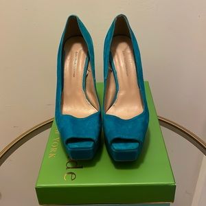 Zara Platform Suede Heels 37 Peep Toe